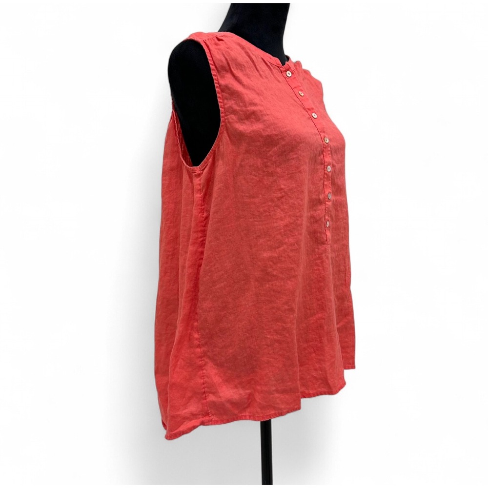 Tahari Coral 100% Linen Sleeveless Hi Low‎ Tunic Top Lagenlook Casual Coastal L